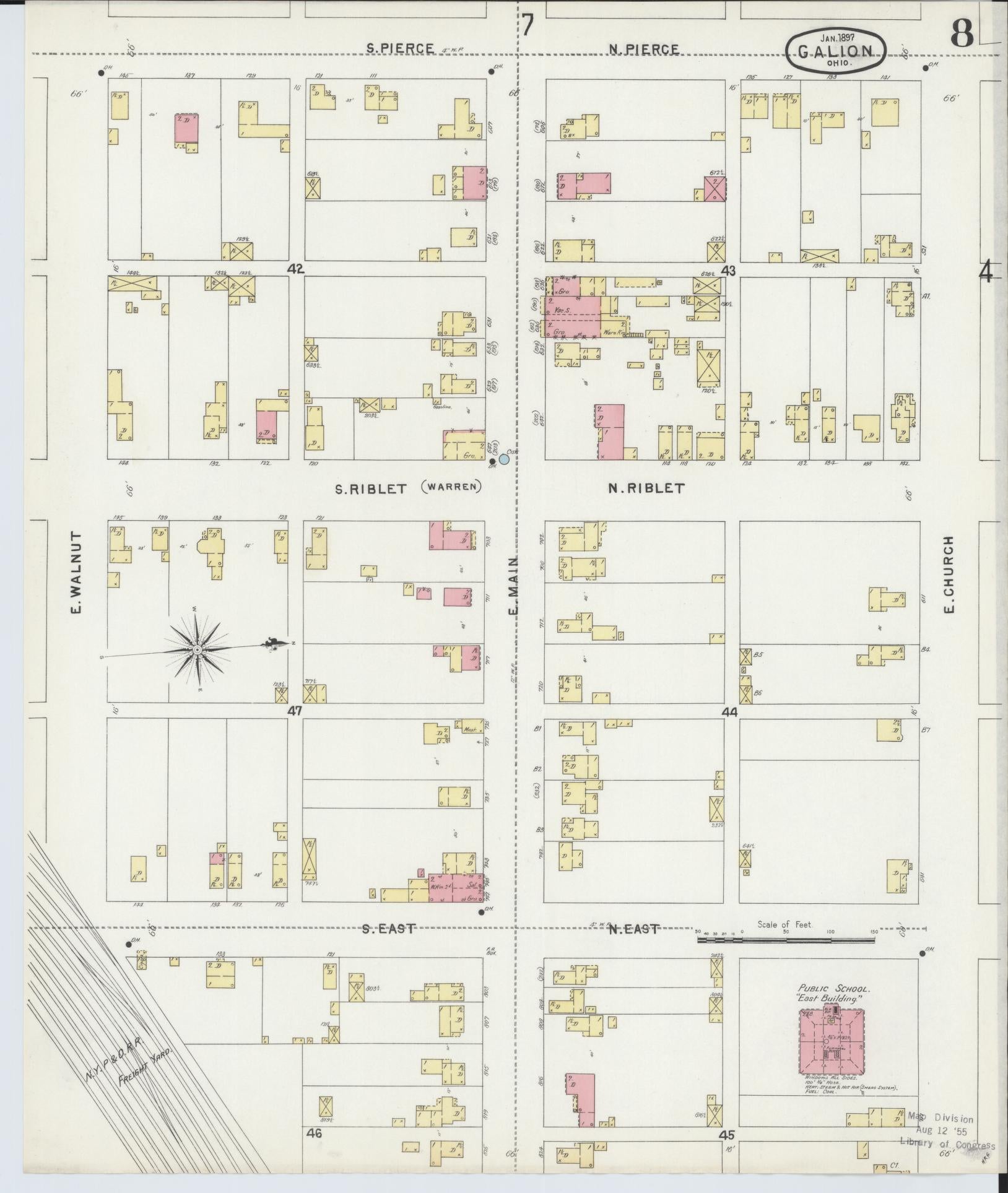 Sanborn Fire Insurance Map from Galion, Crawford County, Ohio (1897), Sheet #0008 - Historic Sanborn Fire Insurance Map Print, vintage old map wall art, antique decor, genealogy gift, Ohio Ohio map