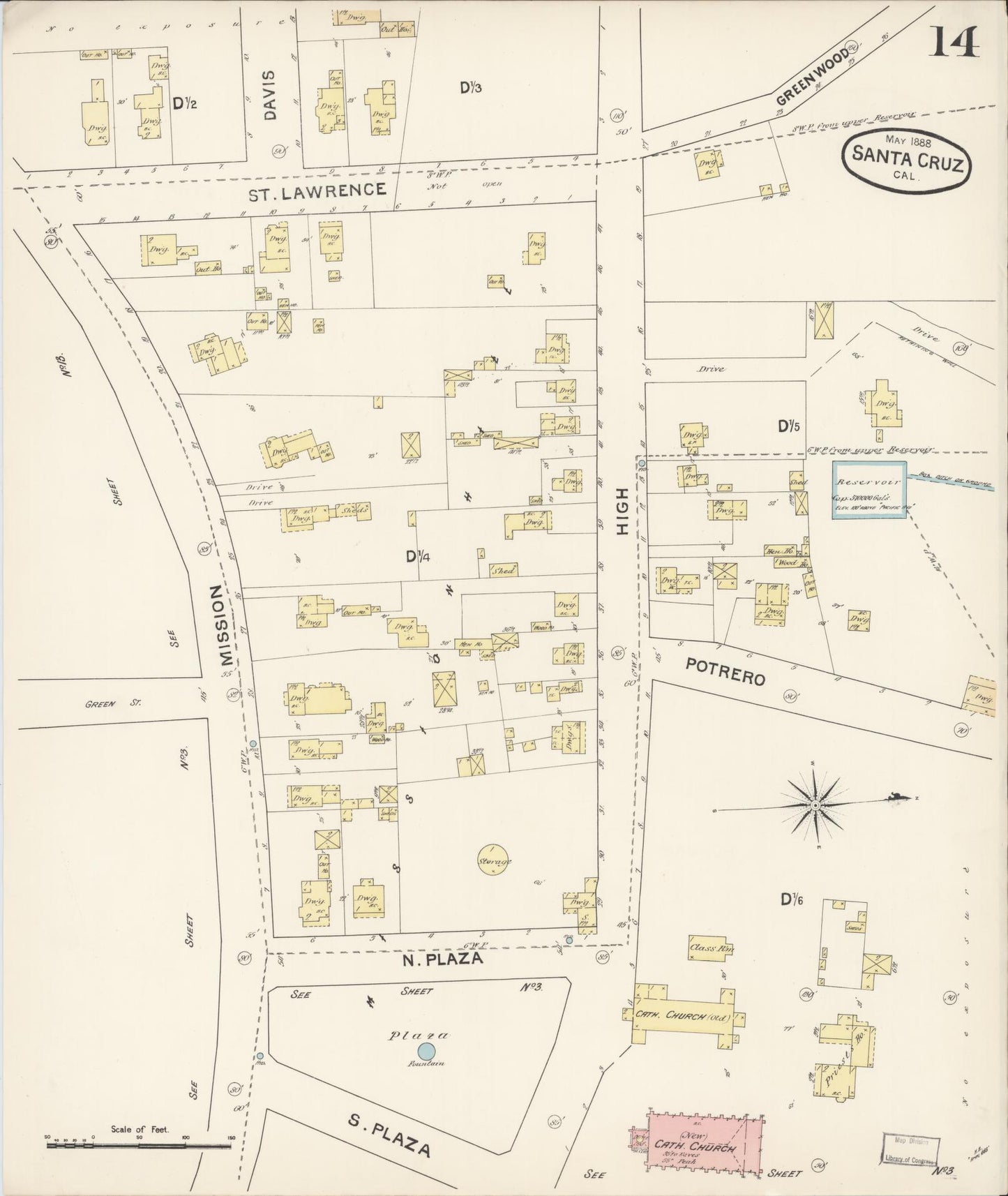 Sanborn Fire Insurance Map from Santa Cruz, Santa Cruz County, California (1888), Sheet #0014 - Complete Map Set gallery image, historic Sanborn map, vintage wall art, California California