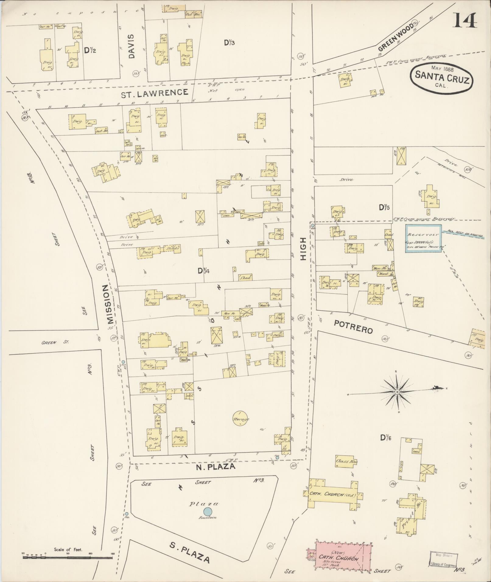 Sanborn Fire Insurance Map from Santa Cruz, Santa Cruz County, California (1888), Sheet #0014 - Complete Map Set gallery image, historic Sanborn map, vintage wall art, California California