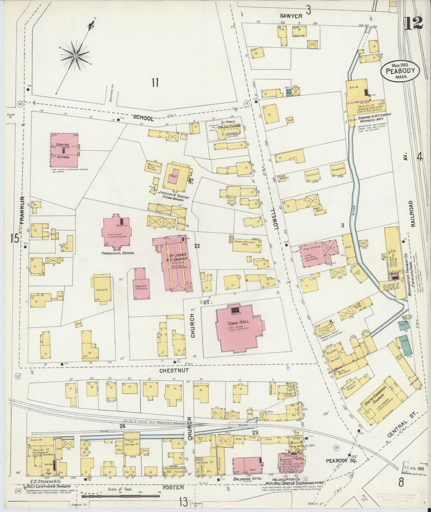 Sanborn Fire Insurance Map from Peabody, Essex County, Massachusetts (1903), Sheet #0012 - Complete Map Set gallery image, historic Sanborn map, vintage wall art, Massachusetts Massachusetts