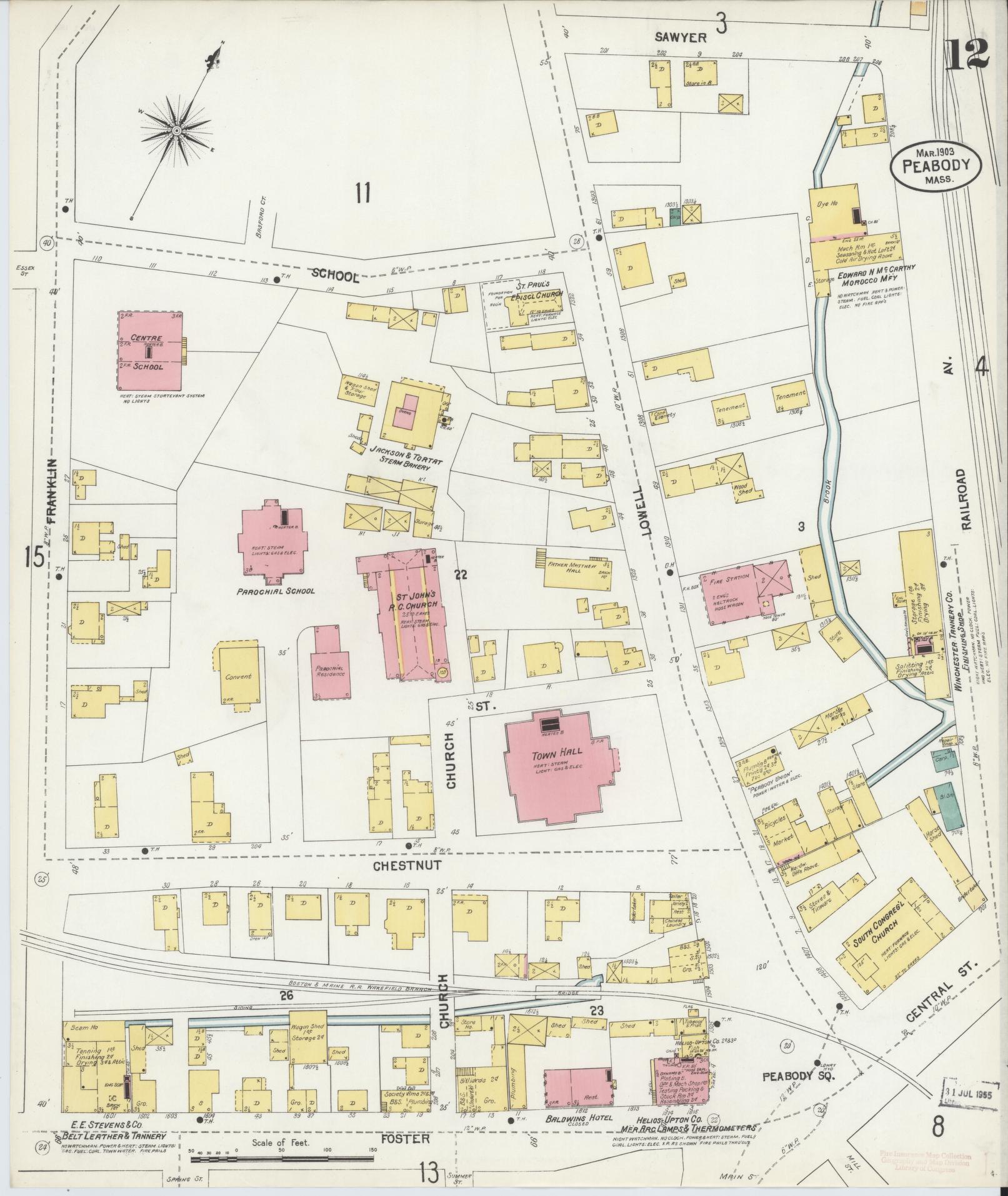 Sanborn Fire Insurance Map from Peabody, Essex County, Massachusetts (1903), Sheet #0012 - Complete Map Set gallery image, historic Sanborn map, vintage wall art, Massachusetts Massachusetts