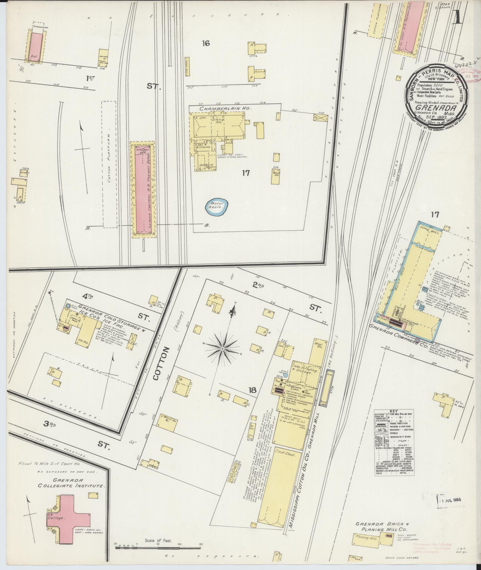 Sanborn Fire Insurance Map from Grenada, Grenada County, Mississippi (1892), Sheet #0001 - Complete Map Set gallery image, historic Sanborn map, vintage wall art, Mississippi Mississippi