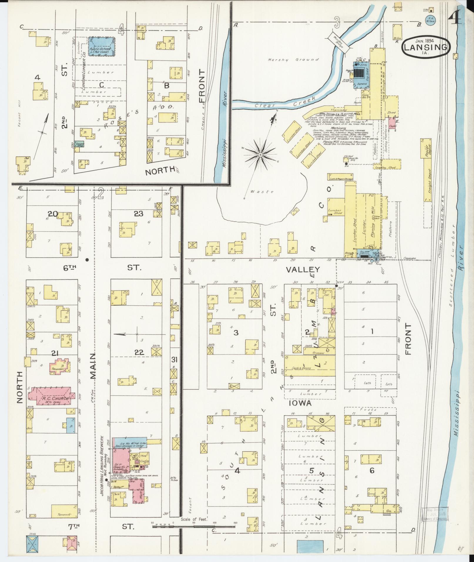 Sanborn Fire Insurance Map from Lansing, Allamakee County, Iowa (1894), Sheet #0004 - Historic Sanborn Fire Insurance Map Print, vintage old map wall art