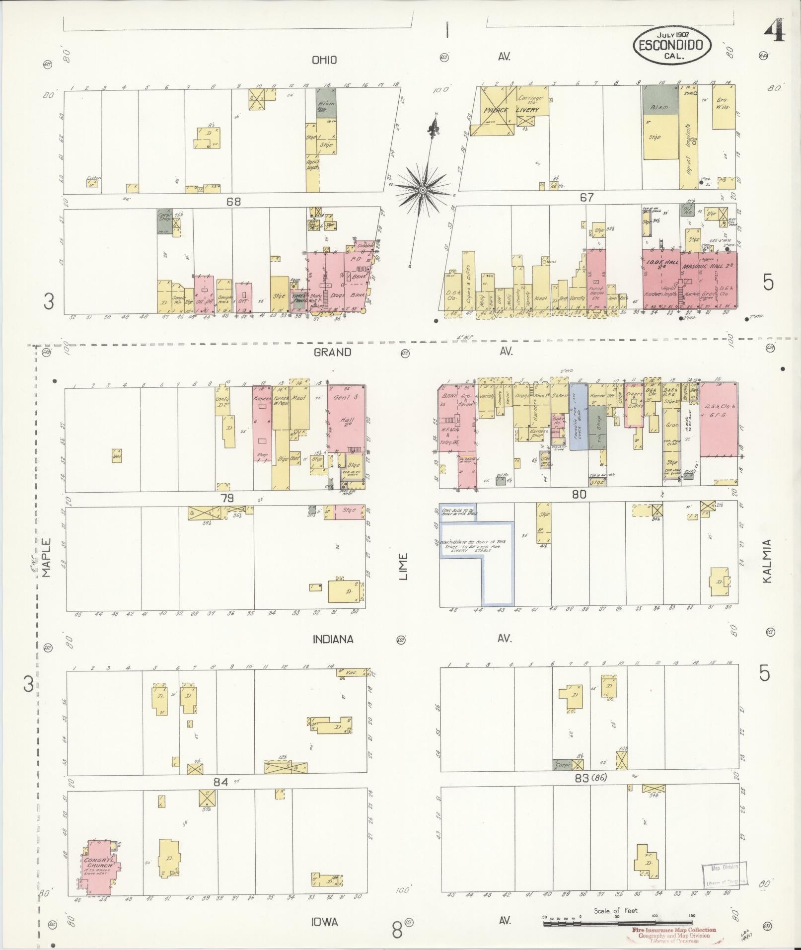 Sanborn Fire Insurance Map from Escondido, San Diego County, California (1907), Sheet #0004 - Complete Map Set gallery image, historic Sanborn map, vintage wall art, California California