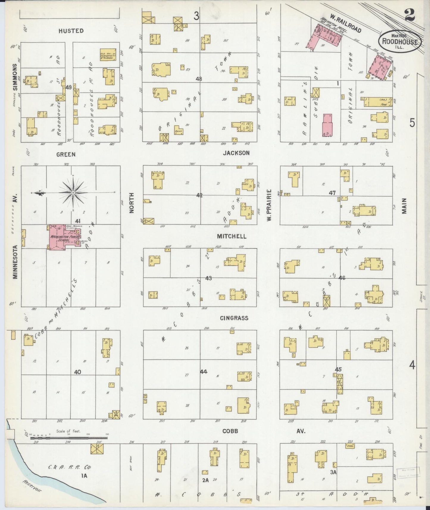 Sanborn Fire Insurance Map from Roodhouse, Greene County, Illinois (1900), Sheet #0002 - Historic Sanborn Fire Insurance Map Print, vintage old map wall art, antique decor, genealogy gift, Illinois Illinois map