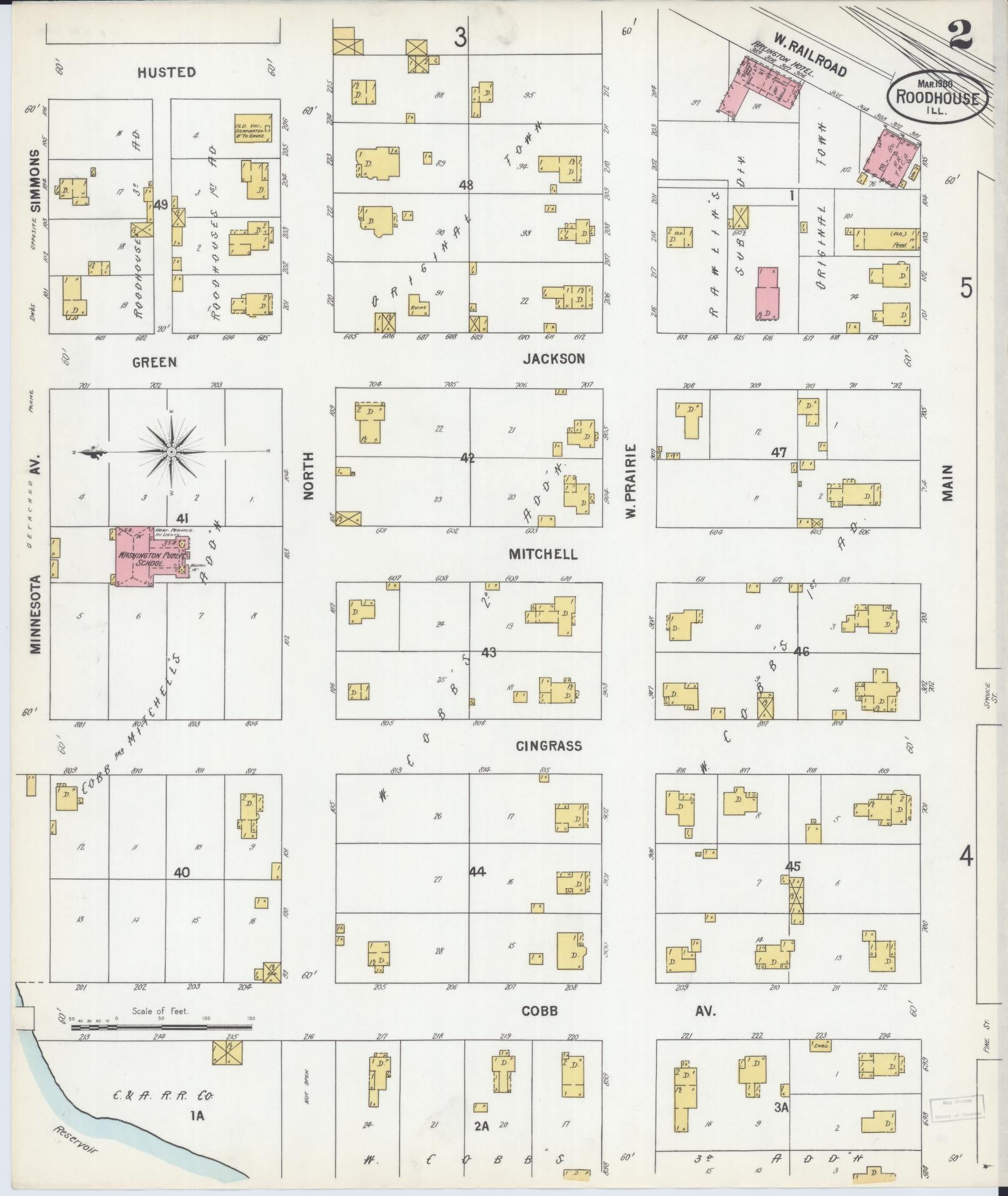 Sanborn Fire Insurance Map from Roodhouse, Greene County, Illinois (1900), Sheet #0002 - Historic Sanborn Fire Insurance Map Print, vintage old map wall art, antique decor, genealogy gift, Illinois Illinois map
