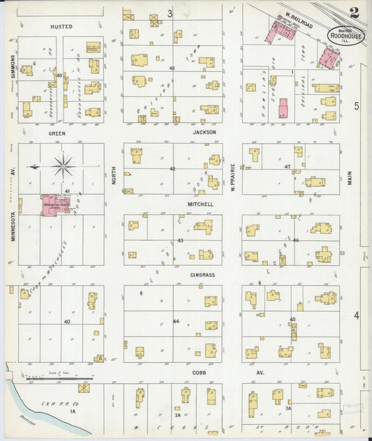 Sanborn Fire Insurance Map from Roodhouse, Greene County, Illinois (1900), Sheet #0002 - Historic Sanborn Fire Insurance Map Print, vintage old map wall art, antique decor, genealogy gift, Illinois Illinois map