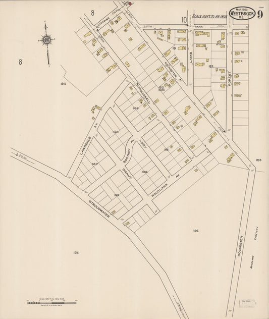 Sanborn Fire Insurance Map from Westbrook, Cumberland County, Maine (1922), Sheet #0009 - Historic Sanborn Fire Insurance Map Print, vintage old map wall art, antique decor, genealogy gift, Maine Maine map
