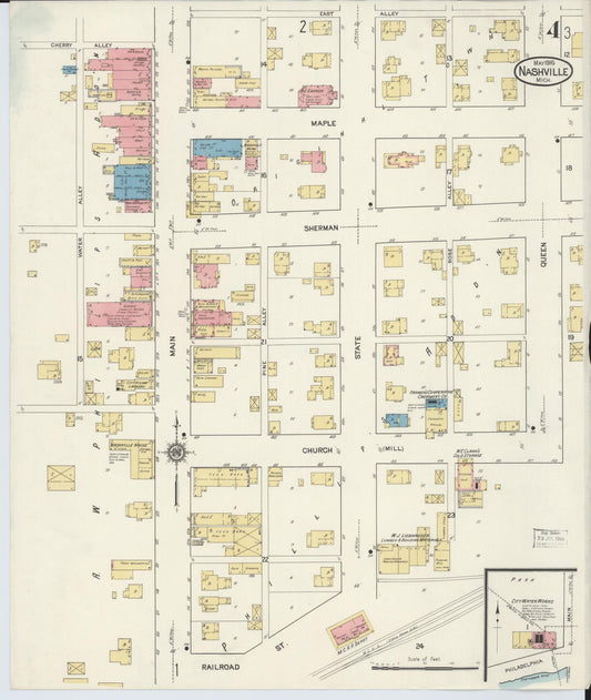 Sanborn Fire Insurance Map from Nashville, Barry County, Michigan (1916), Sheet #0004 - Historic Sanborn Fire Insurance Map Print, vintage old map wall art, antique decor, genealogy gift, Michigan Michigan map