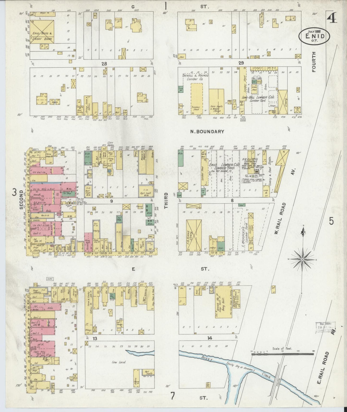 Sanborn Fire Insurance Map from Enid, Garfield County, Oklahoma (1898), Sheet #0004 - Historic Sanborn Fire Insurance Map Print, vintage old map wall art, antique decor, genealogy gift, Oklahoma Oklahoma map