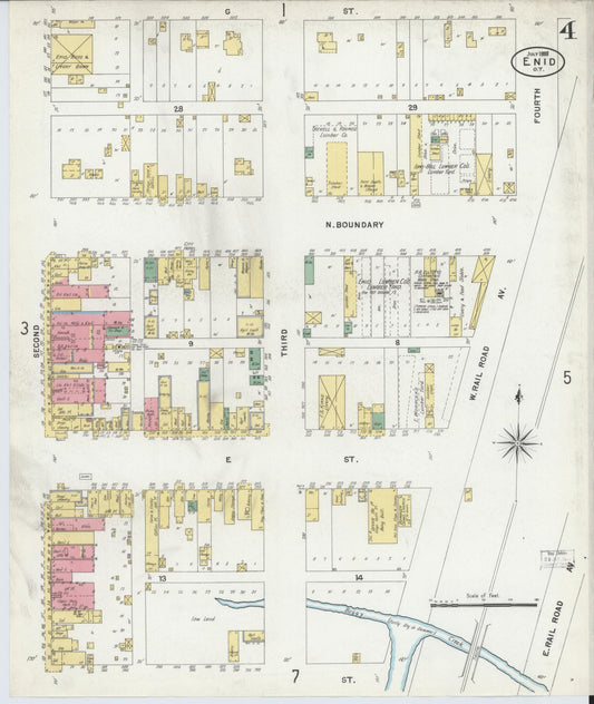Sanborn Fire Insurance Map from Enid, Garfield County, Oklahoma (1898), Sheet #0004 - Historic Sanborn Fire Insurance Map Print, vintage old map wall art, antique decor, genealogy gift, Oklahoma Oklahoma map
