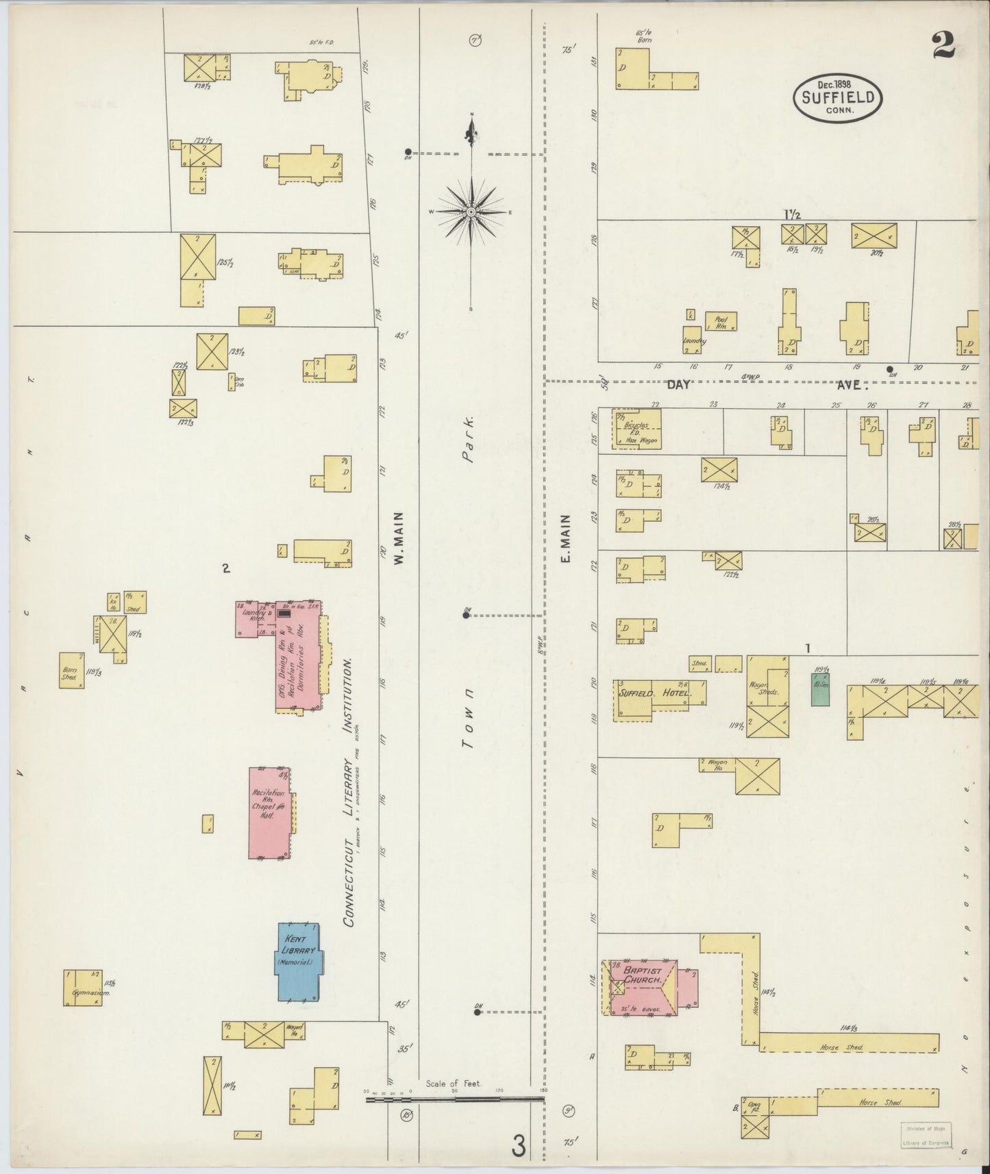 Sanborn Fire Insurance Map from Suffield, Hartford County, Connecticut (1898), Sheet #0002 - Complete Map Set gallery image, historic Sanborn map, vintage wall art, Connecticut Connecticut