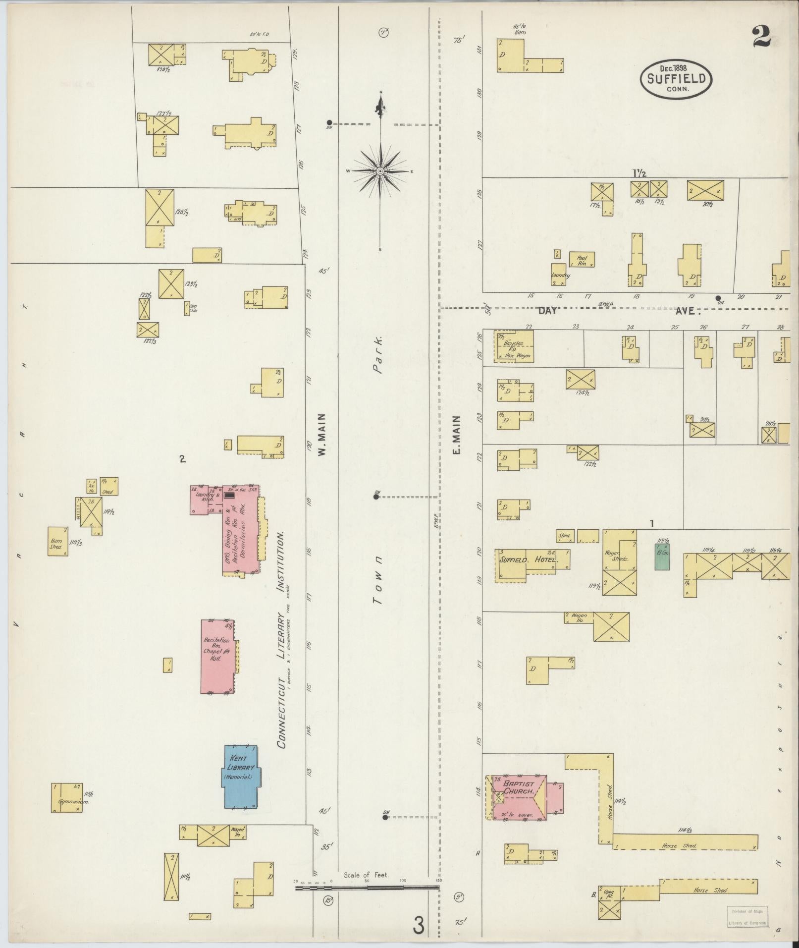 Sanborn Fire Insurance Map from Suffield, Hartford County, Connecticut (1898), Sheet #0002 - Complete Map Set gallery image, historic Sanborn map, vintage wall art, Connecticut Connecticut