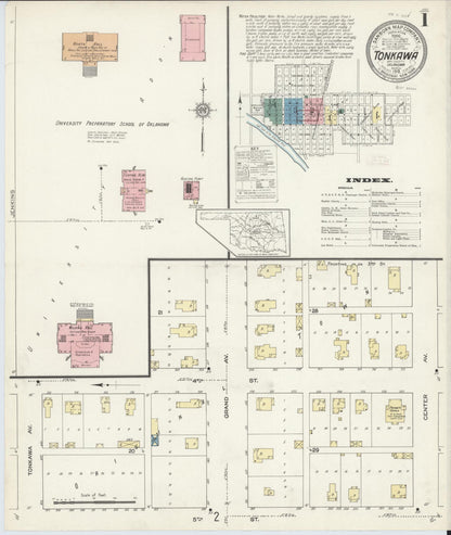 Sanborn Fire Insurance Map from Tonkawa, Kay County, Oklahoma (1913), Sheet #0001 - Complete Map Set gallery image, historic Sanborn map, vintage wall art, Oklahoma Oklahoma
