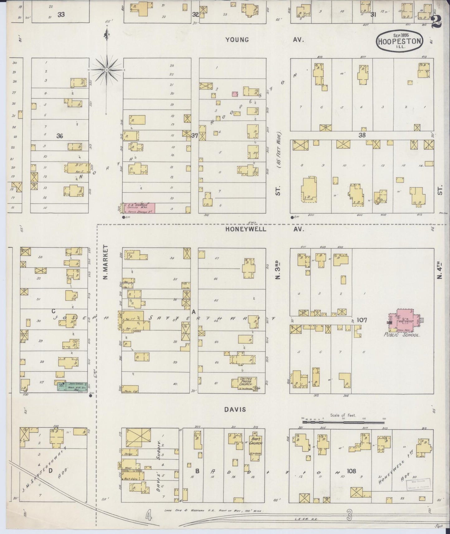 Sanborn Fire Insurance Map from Hoopeston, Vermilion County, Illinois (1895), Sheet #0002 - Complete Map Set gallery image, historic Sanborn map, vintage wall art, Illinois Illinois