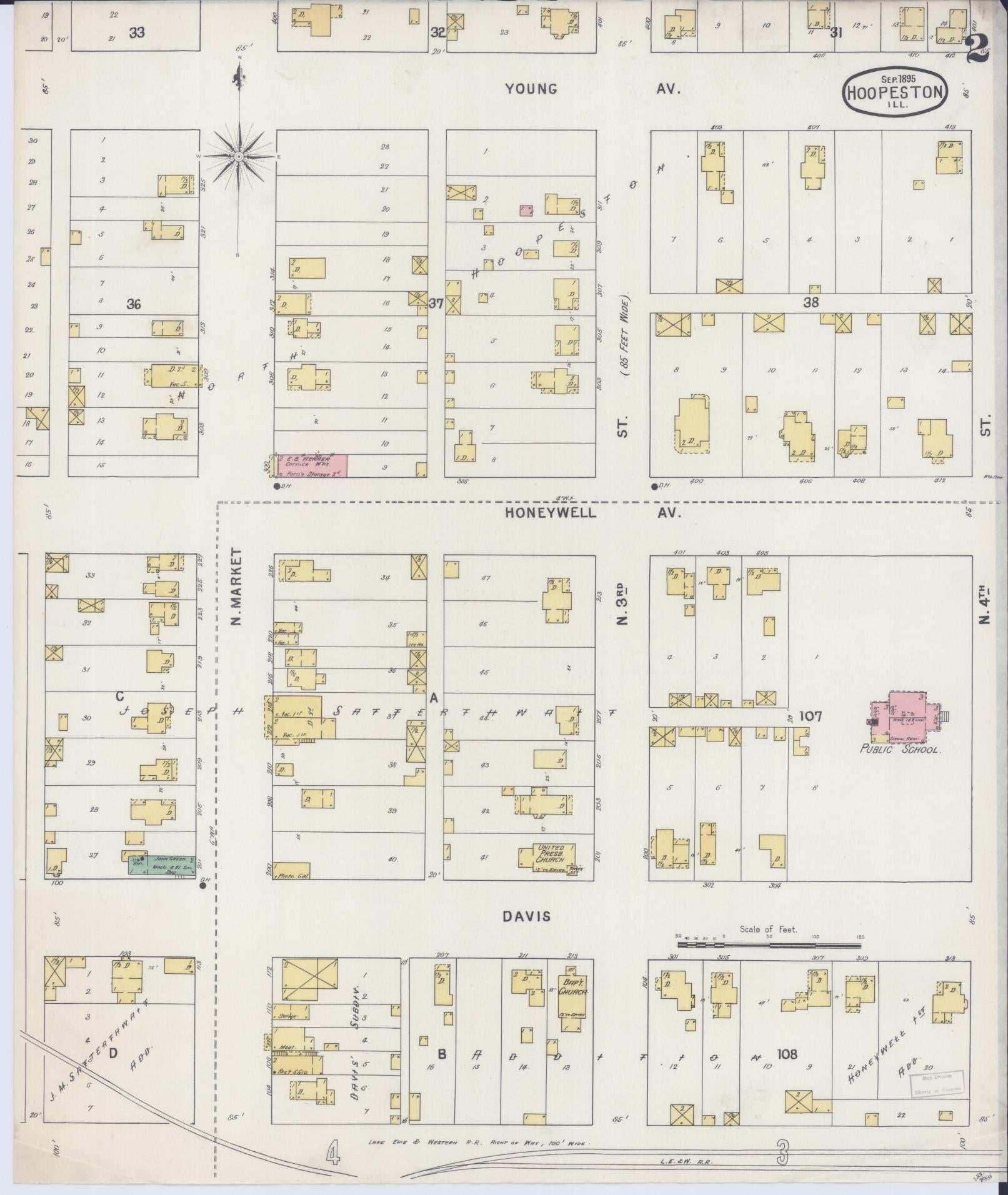Sanborn Fire Insurance Map from Hoopeston, Vermilion County, Illinois (1895), Sheet #0002 - Complete Map Set gallery image, historic Sanborn map, vintage wall art, Illinois Illinois