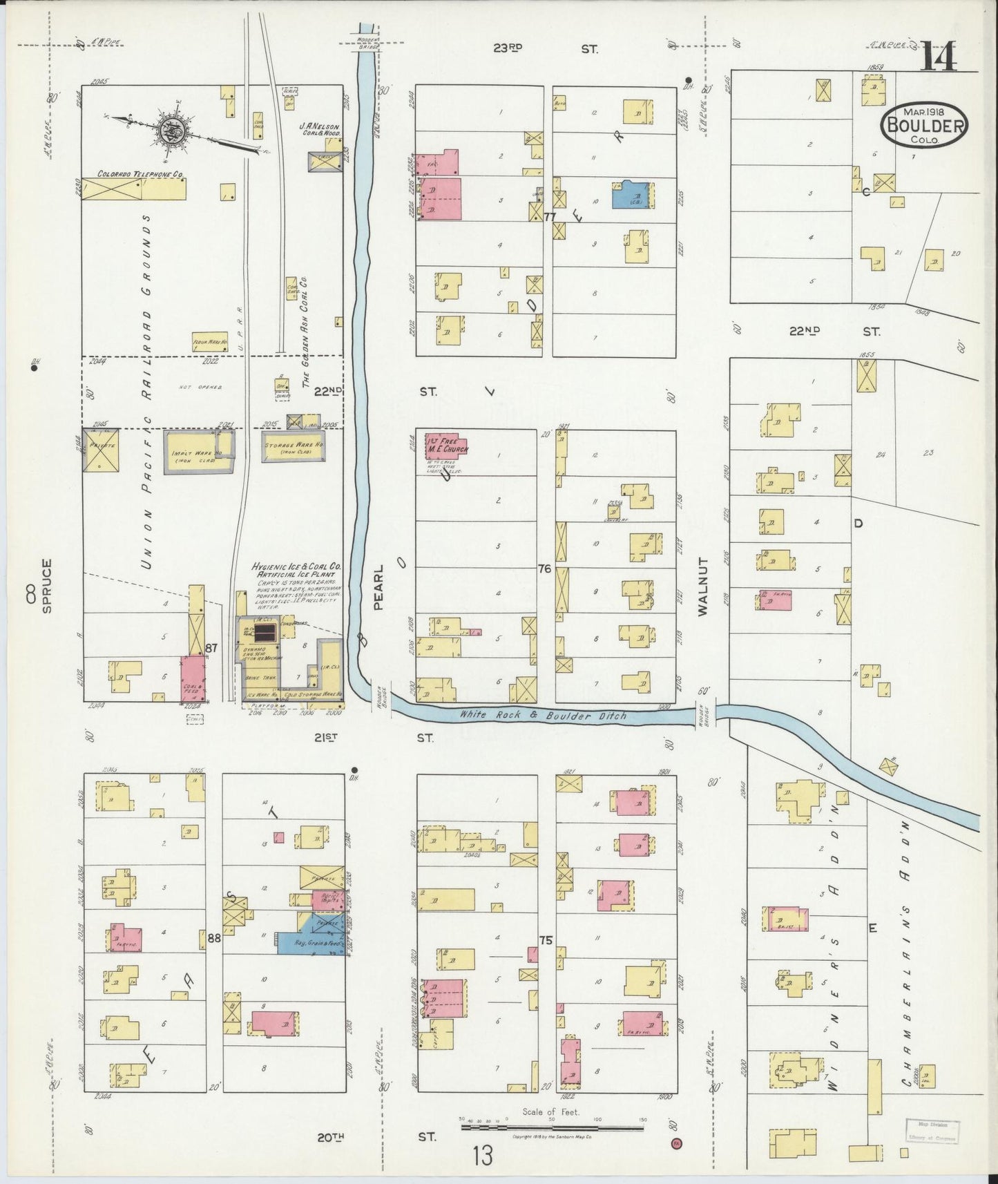 Sanborn Fire Insurance Map from Boulder, Boulder County, Colorado (1918), Sheet #0014 - Complete Map Set gallery image, historic Sanborn map, vintage wall art, Colorado Colorado