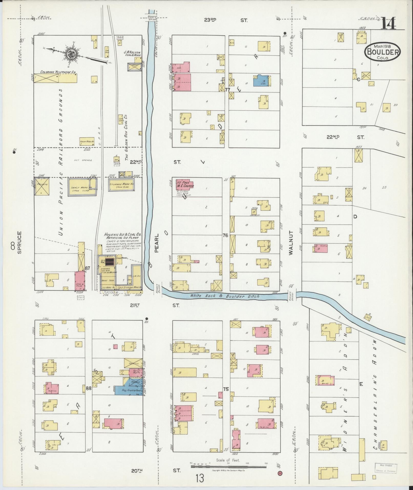 Sanborn Fire Insurance Map from Boulder, Boulder County, Colorado (1918), Sheet #0014 - Complete Map Set gallery image, historic Sanborn map, vintage wall art, Colorado Colorado