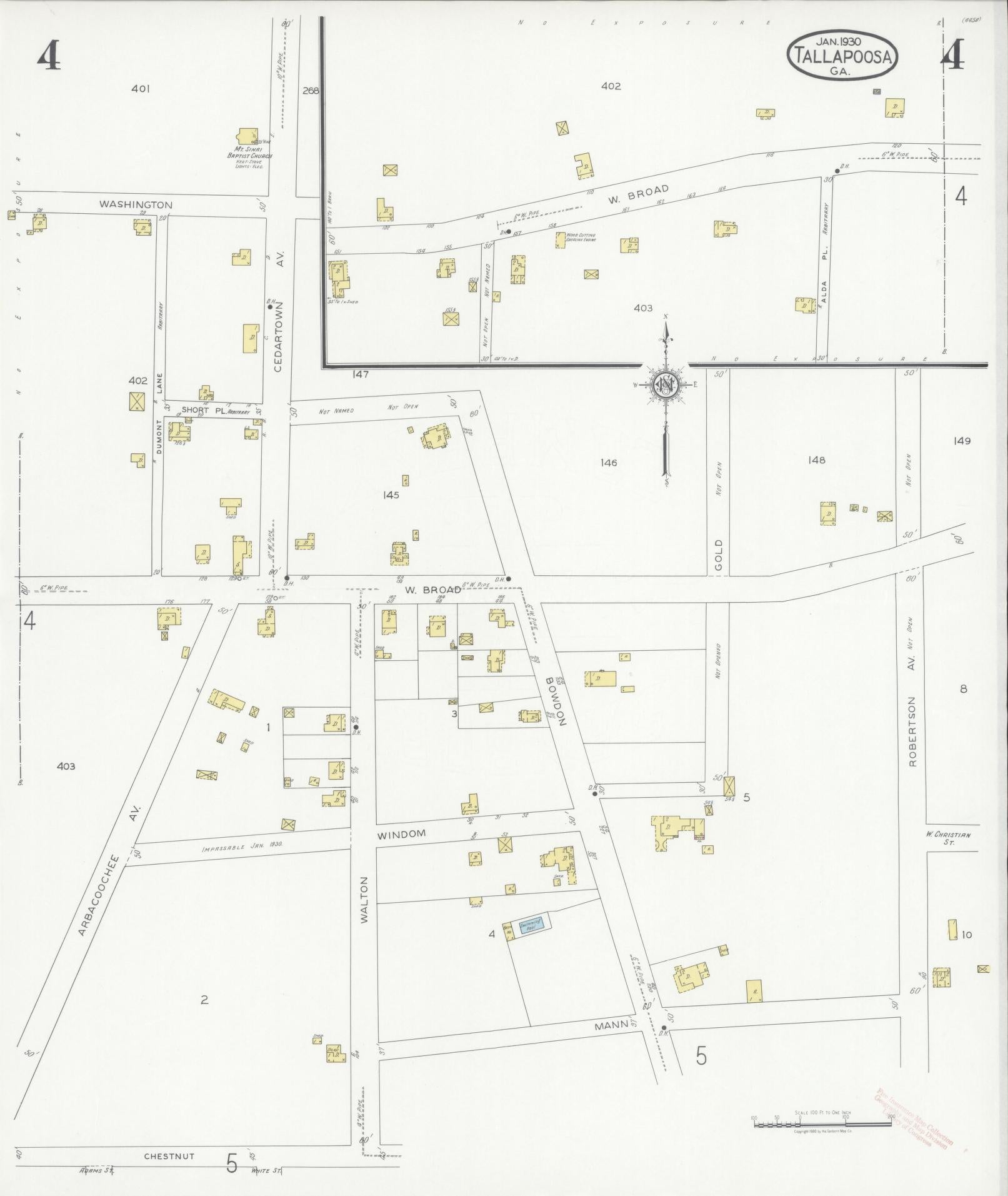 Sanborn Fire Insurance Map from Tallapoosa, Haralson County, Georgia (1930), Sheet #0004 - Complete Map Set gallery image, historic Sanborn map, vintage wall art, Georgia Georgia