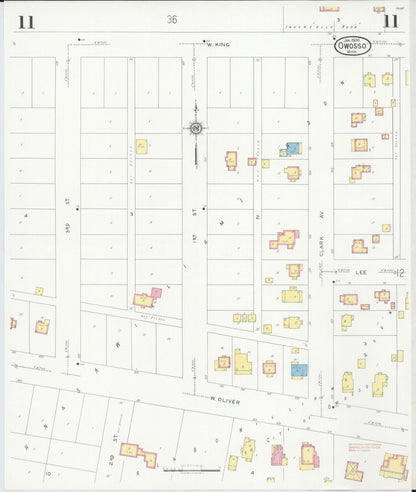 Sanborn Fire Insurance Map from Owosso, Shiawassee County, Michigan (1930), Sheet #0011 - Historic Sanborn Fire Insurance Map Print, vintage old map wall art, antique decor, genealogy gift, Michigan Michigan map