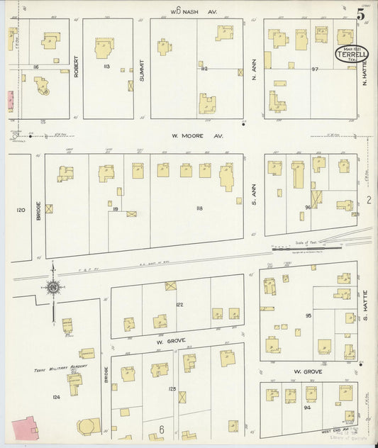 Sanborn Fire Insurance Map from Terrell, Kaufman County, Texas (1921), Sheet #0005 - Historic Sanborn Fire Insurance Map Print, vintage old map wall art, antique decor, genealogy gift, Texas Texas map