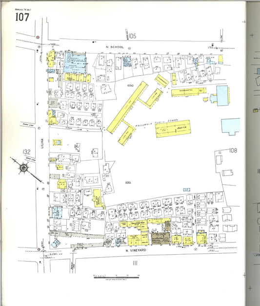 Sanborn Fire Insurance Map from Honolulu, Oahu County, Hawaii (1955), Sheet #0107 - Historic Sanborn Fire Insurance Map Print, vintage old map wall art