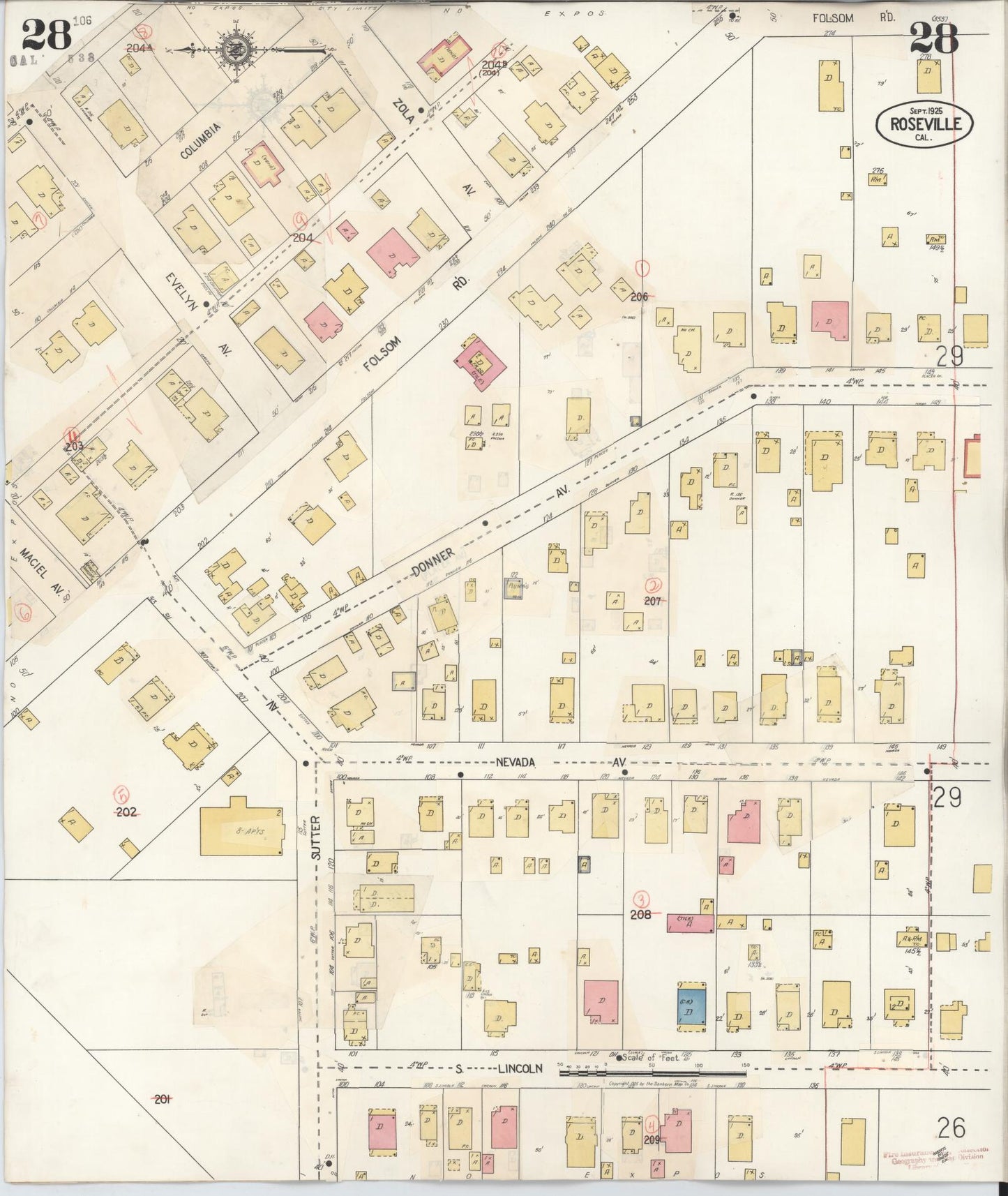 Sanborn Fire Insurance Map from Roseville, Placer County, California (1944), Sheet #0028 - Complete Map Set gallery image, historic Sanborn map, vintage wall art, California California