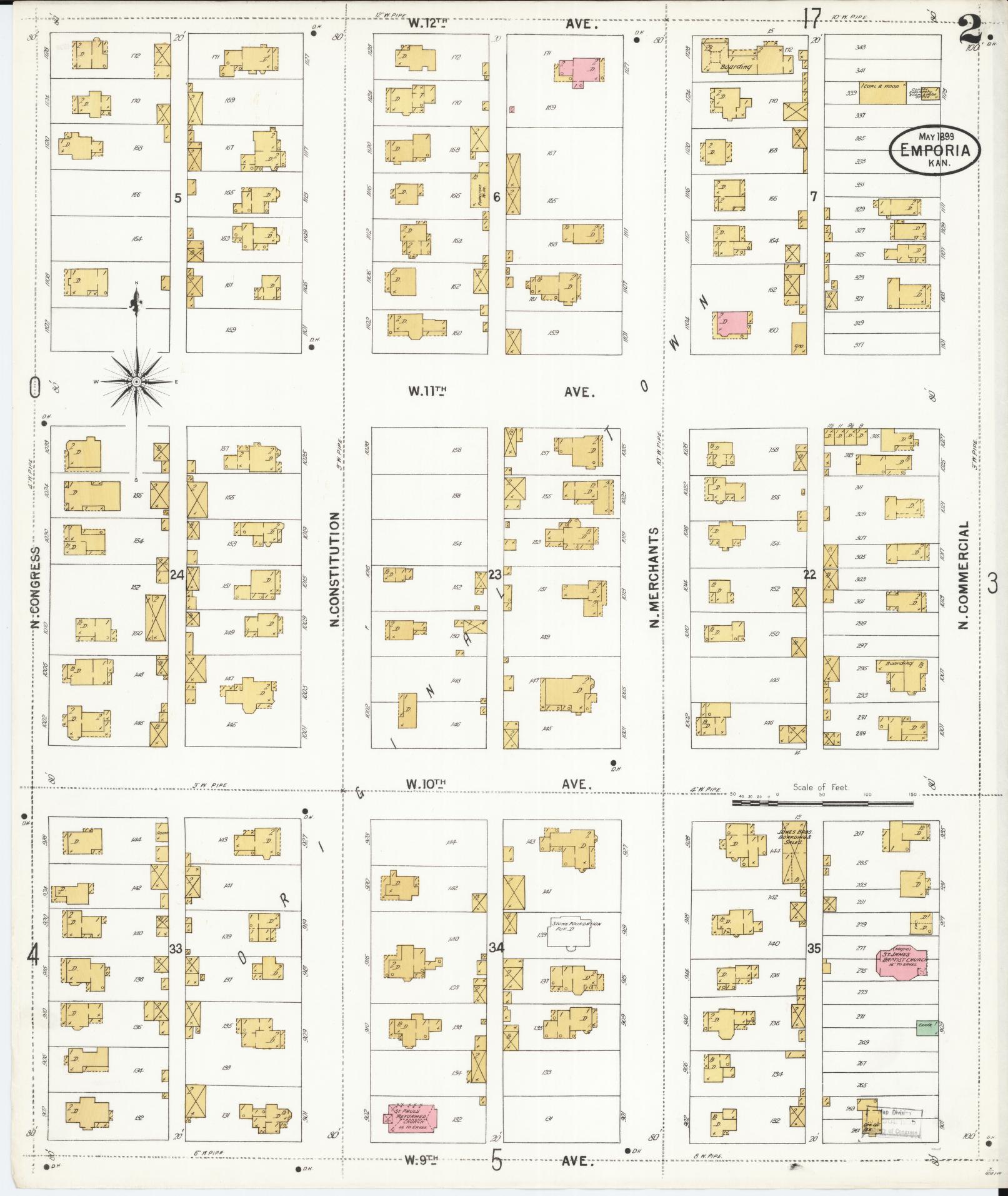 Sanborn Fire Insurance Map from Emporia, Lyon County, Kansas (1899), Sheet #0002 - Complete Map Set gallery image, historic Sanborn map, vintage wall art, Kansas Kansas