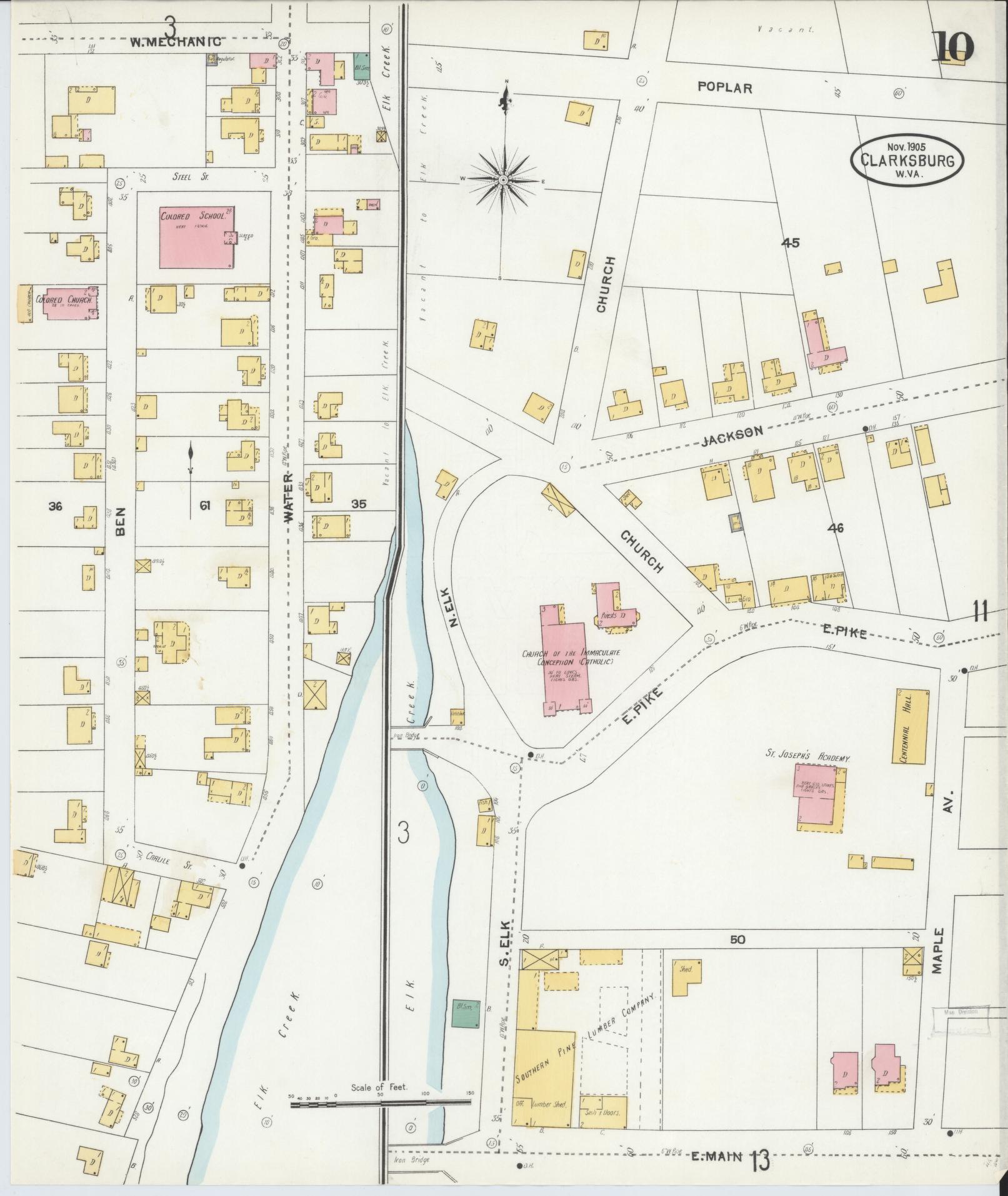 Sanborn Fire Insurance Map from Clarksburg, Harrison County, West Virginia (1905), Sheet #0010 - Complete Map Set gallery image, historic Sanborn map, vintage wall art, West Virginia West Virginia