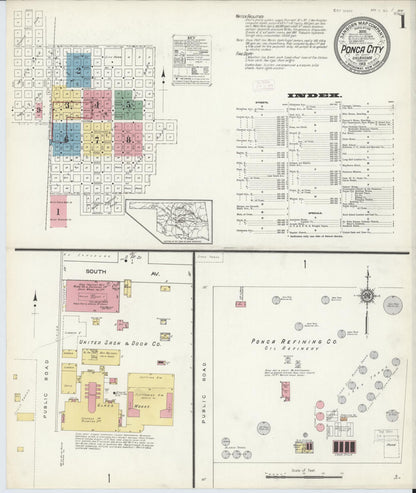 Sanborn Fire Insurance Map from Ponca City, Kay County, Oklahoma (1913), Sheet #0001 - Complete Map Set gallery image, historic Sanborn map, vintage wall art, Oklahoma Oklahoma