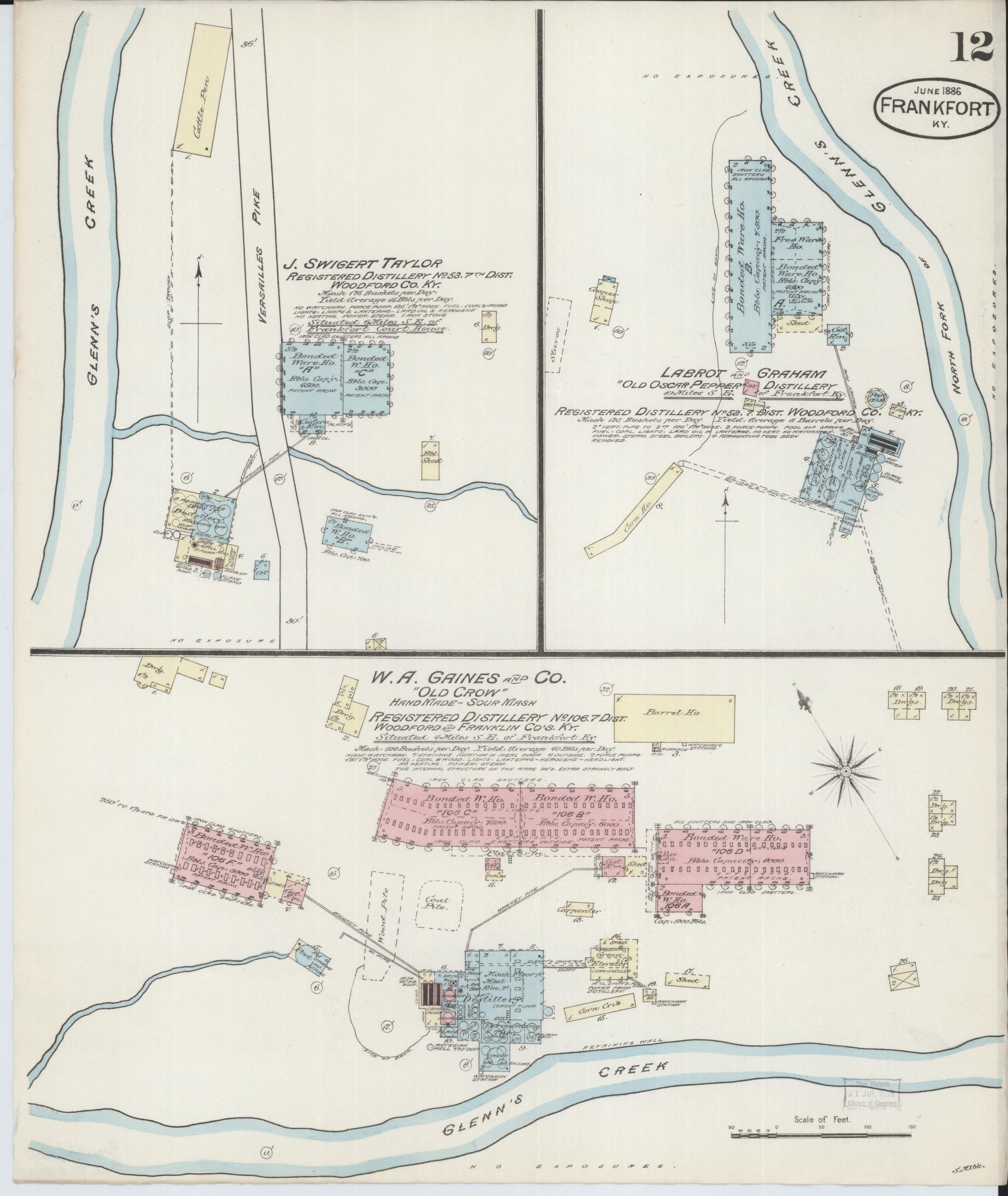 Sanborn Fire Insurance Map from Frankfort, Franklin County, Kentucky (1886), Sheet #0012 - Historic Sanborn Fire Insurance Map Print, vintage old map wall art, antique decor, genealogy gift, Kentucky Kentucky map