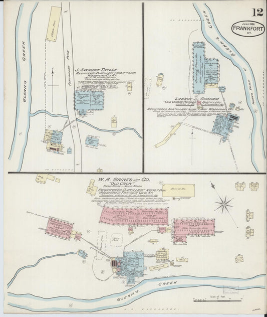 Sanborn Fire Insurance Map from Frankfort, Franklin County, Kentucky (1886), Sheet #0012 - Historic Sanborn Fire Insurance Map Print, vintage old map wall art, antique decor, genealogy gift, Kentucky Kentucky map