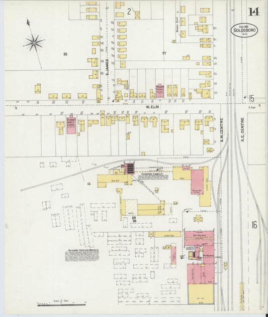 Sanborn Fire Insurance Map from Goldsboro, Wayne County, North Carolina (1901), Sheet #0014 - Historic Sanborn Fire Insurance Map Print, vintage old map wall art, antique decor, genealogy gift, North Carolina North Carolina map