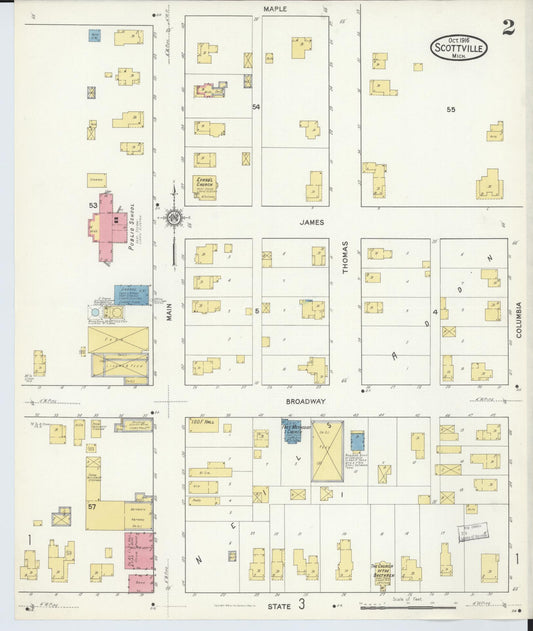 Sanborn Fire Insurance Map from Scottville, Mason County, Michigan (1916), Sheet #0002 - Historic Sanborn Fire Insurance Map Print, vintage old map wall art, antique decor, genealogy gift, Michigan Michigan map