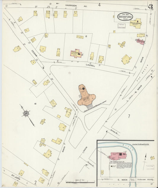 Sanborn Fire Insurance Map from Branford, New Haven County, Connecticut (1914), Sheet #0003 - Historic Sanborn Fire Insurance Map Print, vintage old map wall art, antique decor, genealogy gift, Connecticut Connecticut map
