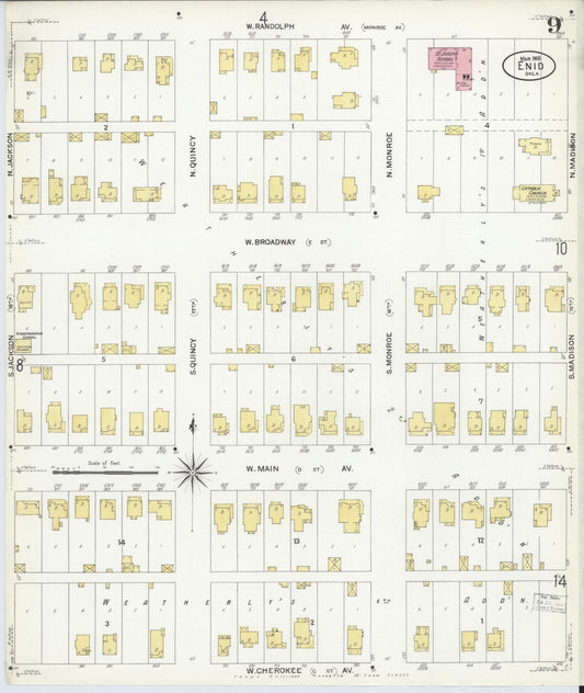 Sanborn Fire Insurance Map from Enid, Garfield County, Oklahoma (1908), Sheet #0009 - Historic Sanborn Fire Insurance Map Print, vintage old map wall art, antique decor, genealogy gift, Oklahoma Oklahoma map