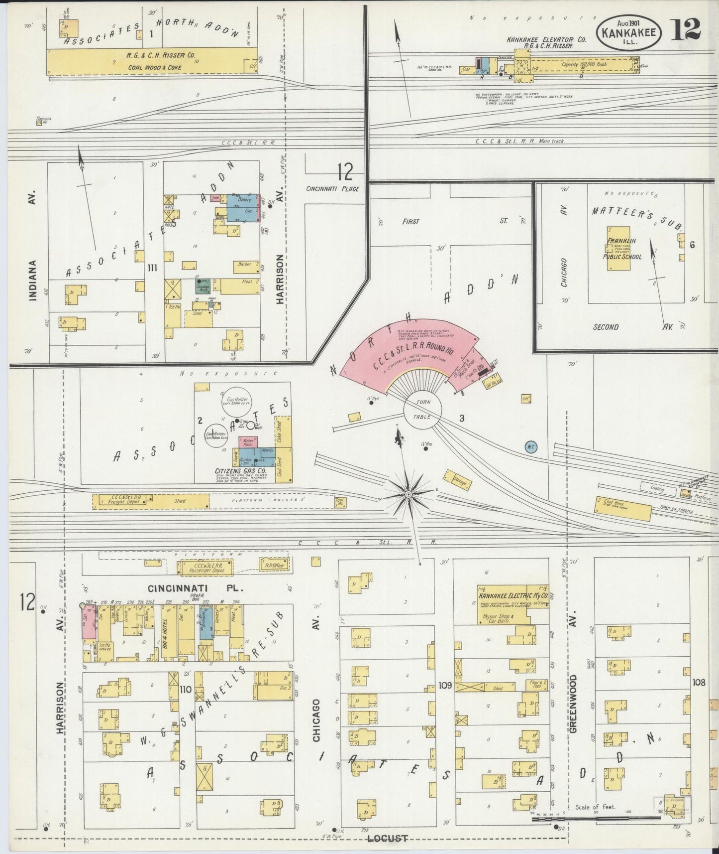 Sanborn Fire Insurance Map from Kankakee, Kankakee County, Illinois (1901), Sheet #0012 - Historic Sanborn Fire Insurance Map Print, vintage old map wall art, antique decor, genealogy gift, Illinois Illinois map