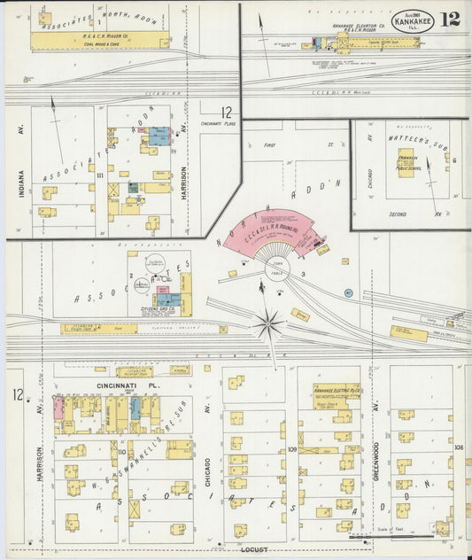 Sanborn Fire Insurance Map from Kankakee, Kankakee County, Illinois (1901), Sheet #0012 - Historic Sanborn Fire Insurance Map Print, vintage old map wall art, antique decor, genealogy gift, Illinois Illinois map