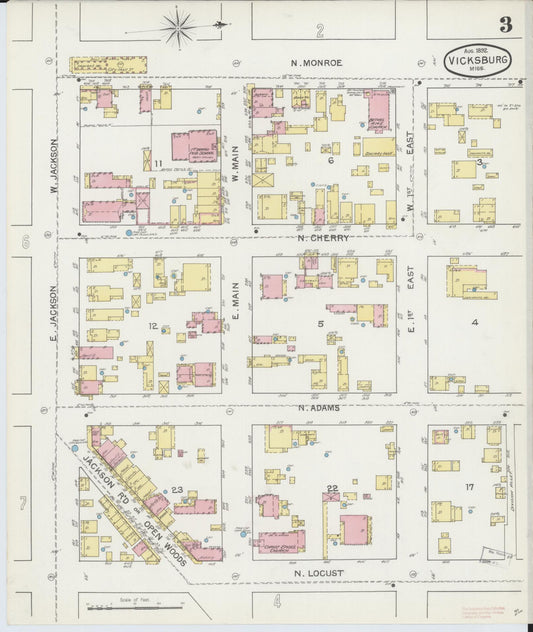 Sanborn Fire Insurance Map from Vicksburg, Warren County, Mississippi (1892), Sheet #0003 - Historic Sanborn Fire Insurance Map Print, vintage old map wall art, antique decor, genealogy gift, Mississippi Mississippi map