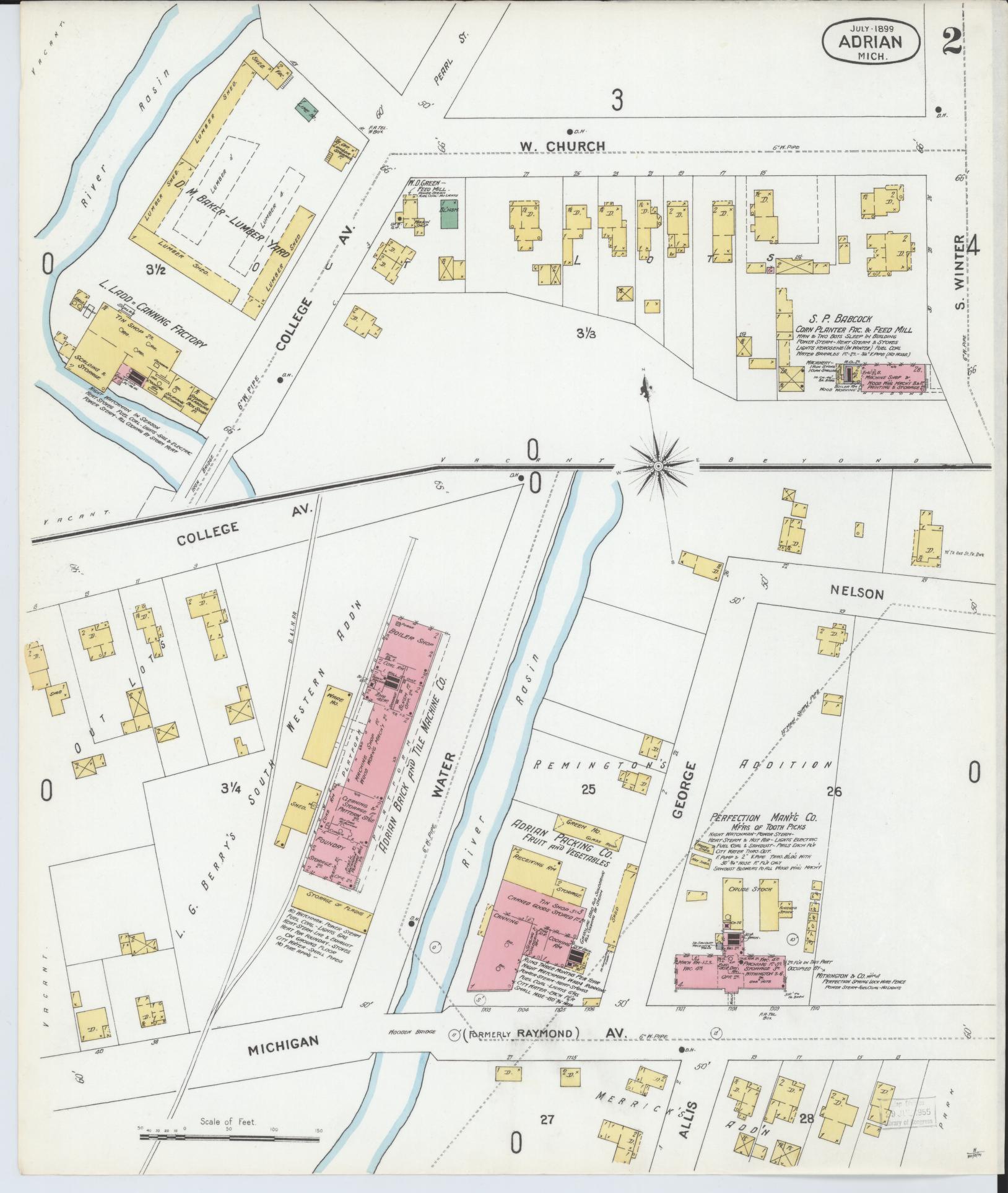 Sanborn Fire Insurance Map from Adrian, Lenawee County, Michigan (1899), Sheet #0002 - Complete Map Set gallery image, historic Sanborn map, vintage wall art, Michigan Michigan