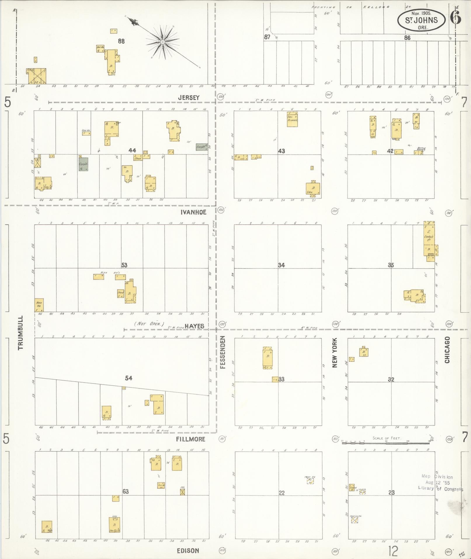 Sanborn Fire Insurance Map from Saint Johns, Multnomah County, Oregon (1905), Sheet #0006 - Complete Map Set gallery image, historic Sanborn map, vintage wall art, Oregon Oregon