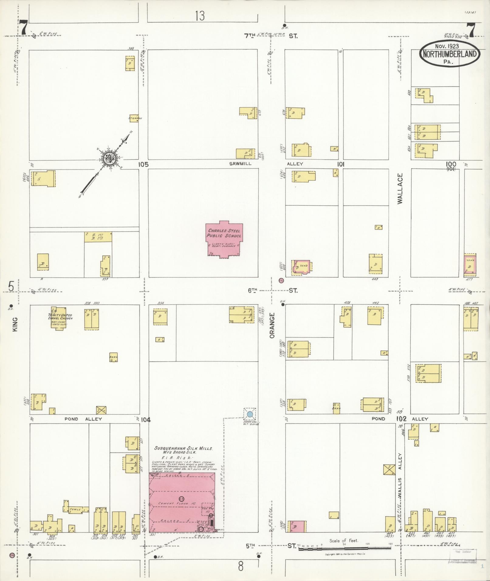Sanborn Fire Insurance Map from Northumberland, Northumberland County, Pennsylvania (1923), Sheet #0007 - Complete Map Set gallery image, historic Sanborn map, vintage wall art, Pennsylvania Pennsylvania
