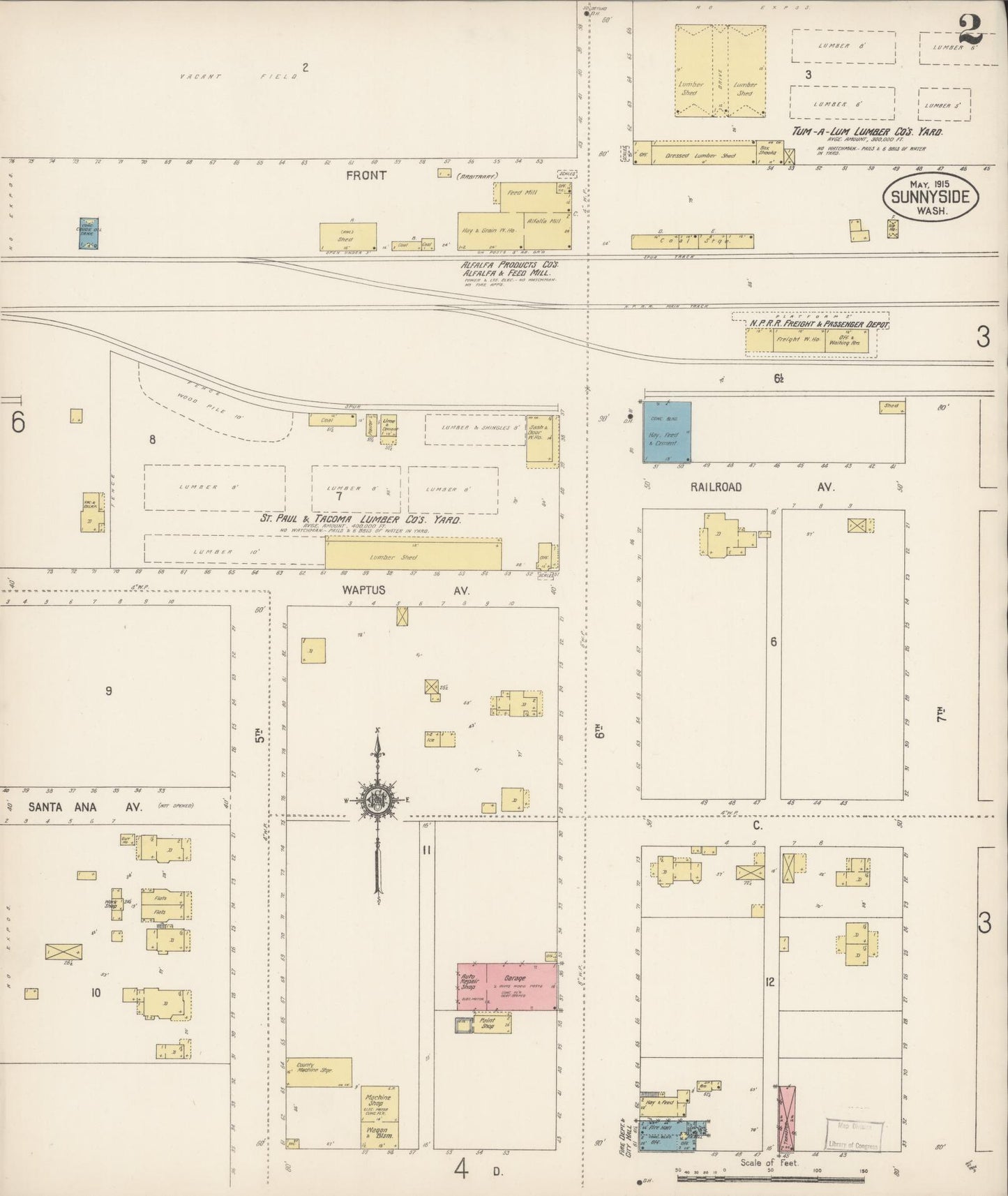 Sanborn Fire Insurance Map from Sunnyside, Yakima County, Washington (1915), Sheet #0002 - Complete Map Set gallery image, historic Sanborn map, vintage wall art, Washington Washington