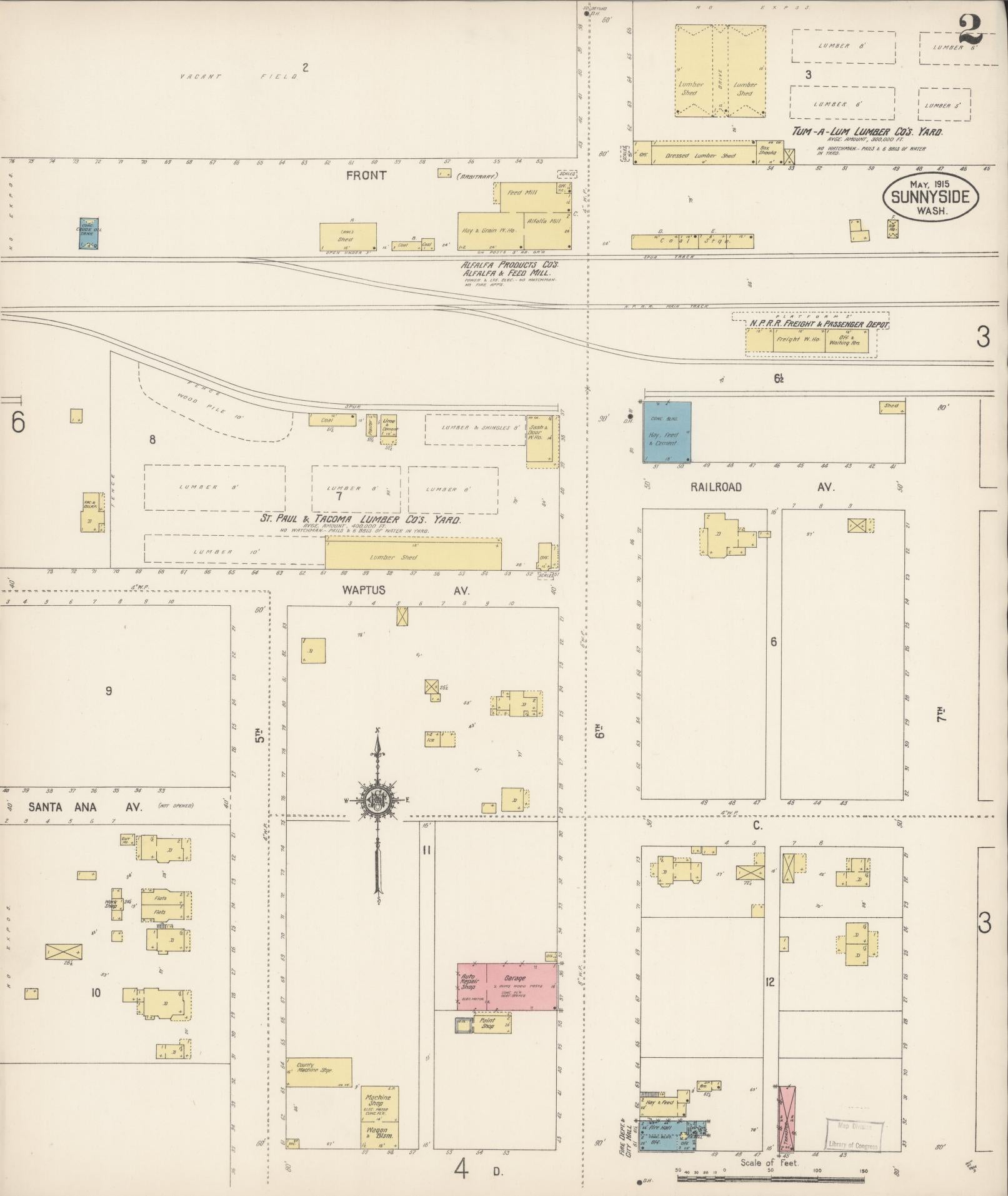 Sanborn Fire Insurance Map from Sunnyside, Yakima County, Washington (1915), Sheet #0002 - Complete Map Set gallery image, historic Sanborn map, vintage wall art, Washington Washington