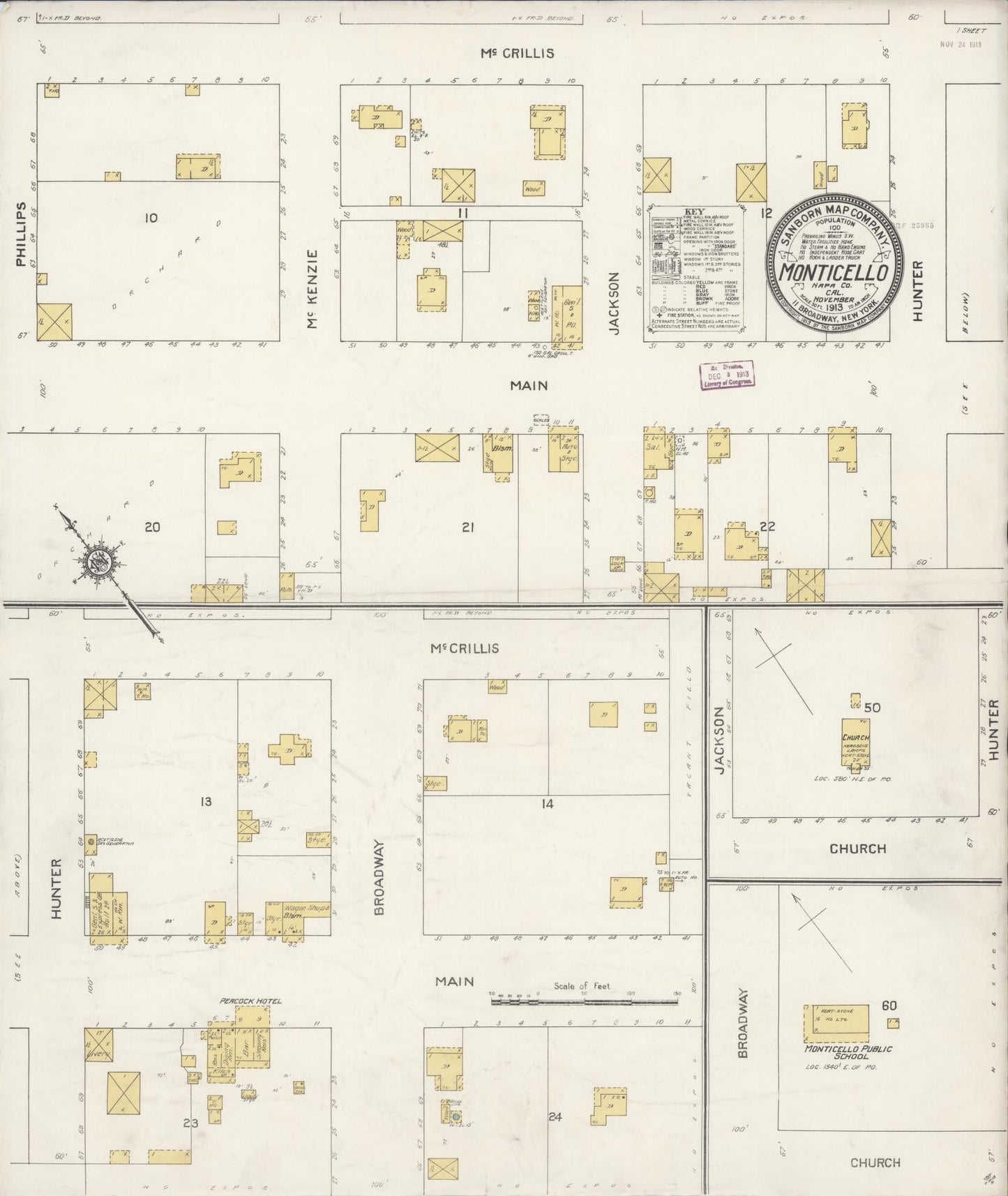 Sanborn Fire Insurance Map from Monticello, Napa County, California (1913), Sheet #0001 - Historic Sanborn Fire Insurance Map Print, vintage old map wall art, antique decor, genealogy gift, California California map