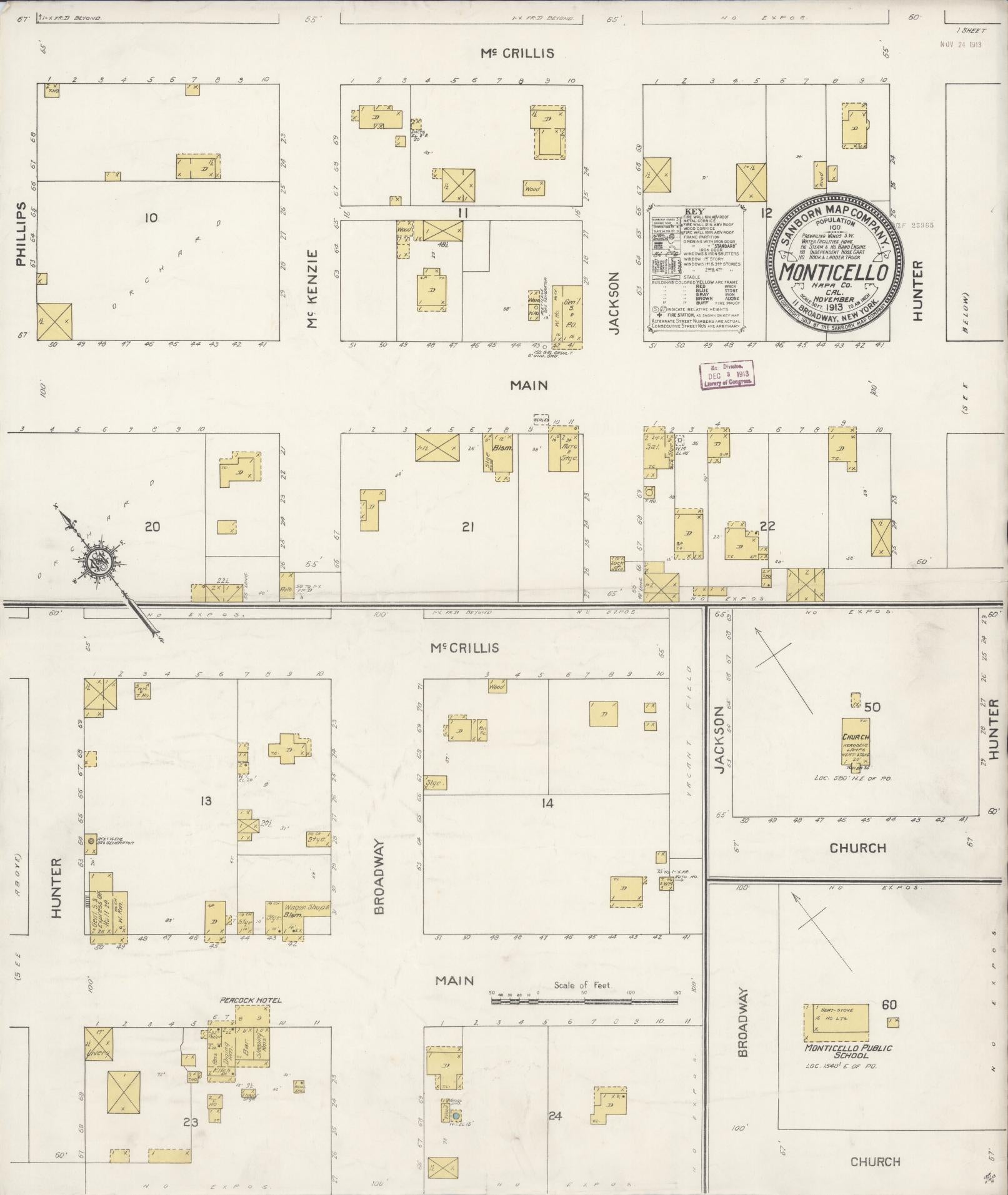 Sanborn Fire Insurance Map from Monticello, Napa County, California (1913), Sheet #0001 - Historic Sanborn Fire Insurance Map Print, vintage old map wall art, antique decor, genealogy gift, California California map