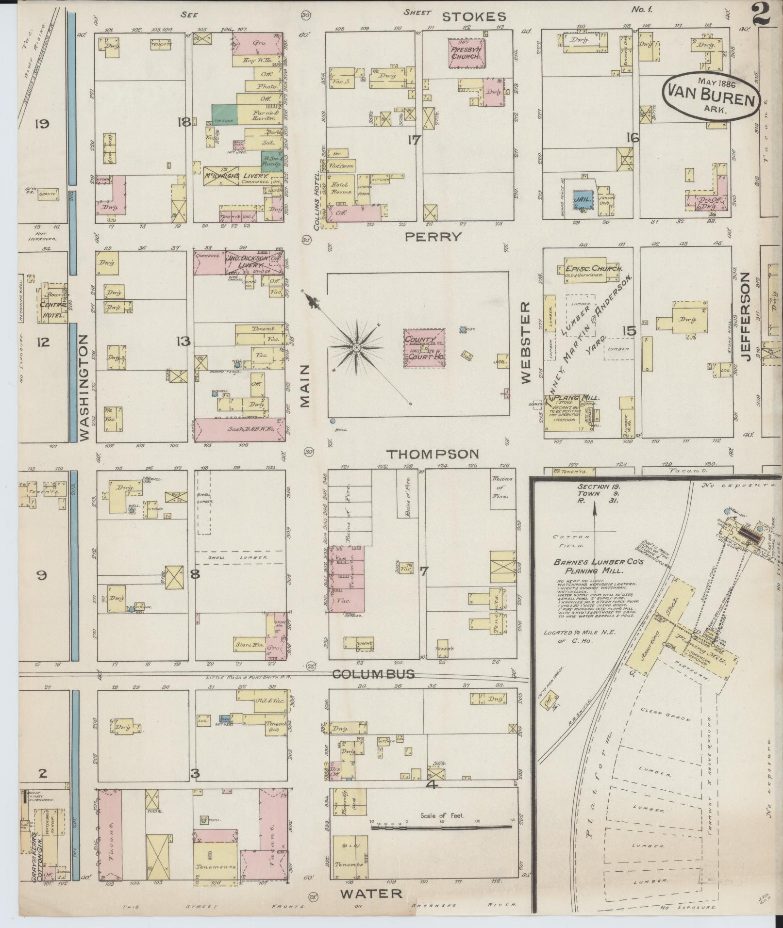 Sanborn Fire Insurance Map from Van Buren, Crawford County, Arkansas (1886), Sheet #0002 - Historic Sanborn Fire Insurance Map Print, vintage old map wall art, antique decor, genealogy gift, Arkansas Arkansas map