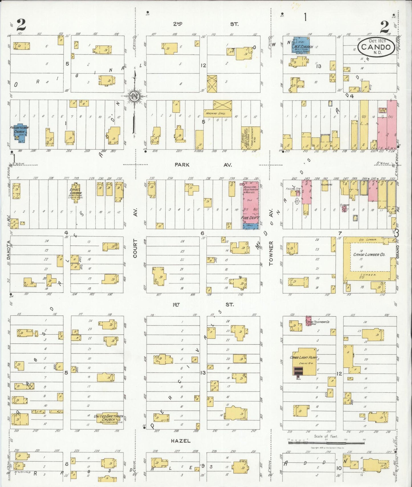 Sanborn Fire Insurance Map from Cando, Towner County, North Dakota (1926), Sheet #0002 - Complete Map Set gallery image, historic Sanborn map, vintage wall art, North Dakota North Dakota
