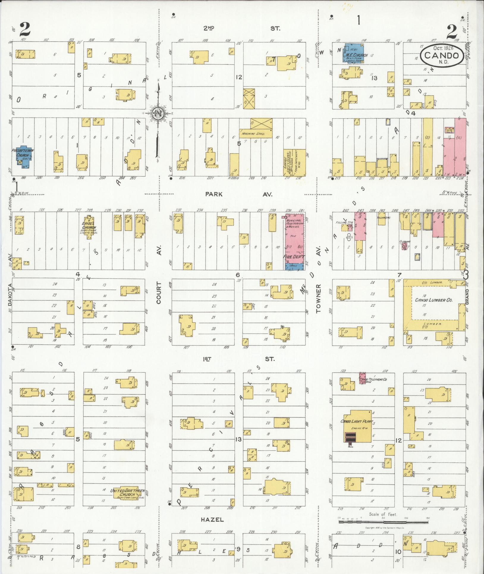 Sanborn Fire Insurance Map from Cando, Towner County, North Dakota (1926), Sheet #0002 - Complete Map Set gallery image, historic Sanborn map, vintage wall art, North Dakota North Dakota