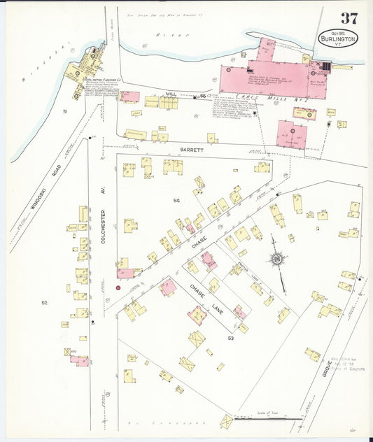 Sanborn Fire Insurance Map from Burlington, Chittenden County, Vermont (1912), Sheet #0037 - Historic Sanborn Fire Insurance Map Print, vintage old map wall art, antique decor, genealogy gift, Vermont Vermont map
